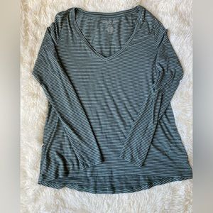 American eagle, Sage green/muted teal striped long sleeve shirt